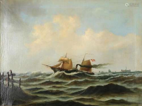 Carl Julius Emil Olsen (1818-1878) marine painting royal dan...