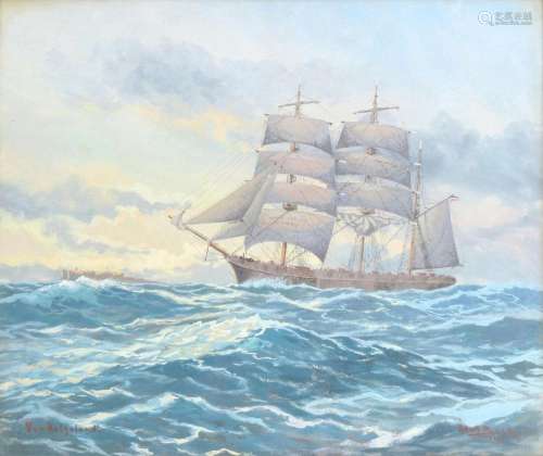 Adolf Bock (1890-1968) Dreimaster vor Helgoland, sailing shi...