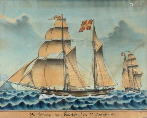 Maritime painting The Hope of Sonderhov from 1836, danish tw...