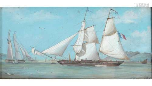 Monogrammist 19th century marine painting Le "Courage&q...