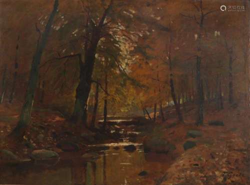 Fritz Grebe(1850-1925) forest glade with stream course, Wald...