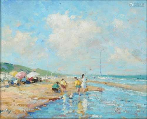 Signed Daniels - invigorated beach landscape, belebte Strand...