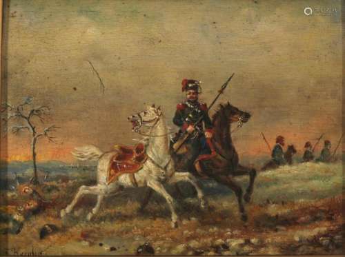Felix Kreutzer (1835-1876) cavalier with captured horse, Kav...