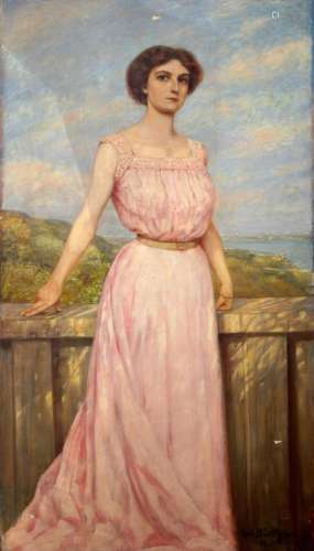 Robert Büchtger (1862-1951) huge portrait of a young woman a...