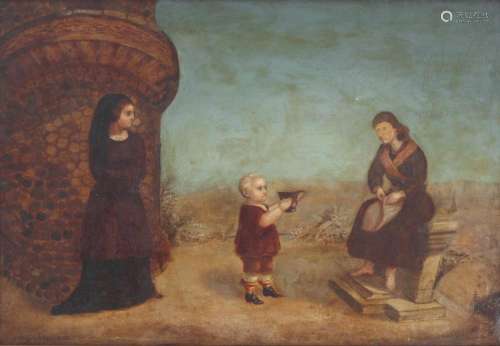 Mathias Wessel (1821-1892) child gives gift to woman, Kind ü...