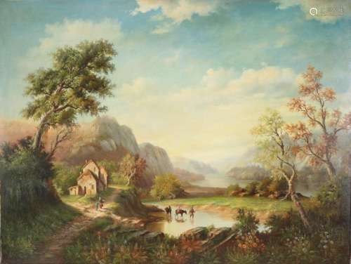 unknown painter 20th century - huge idyllic landscape with p...