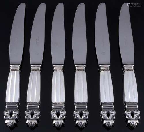 Georg Jensen Acorn 925 sterling silver 6 knives for hors d o...