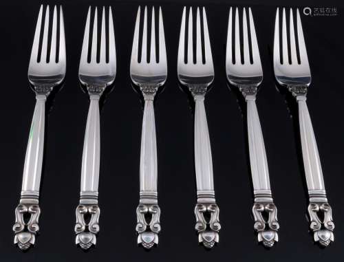 Georg Jensen Acorn 925 sterling silver 6 forks for hors d oe...