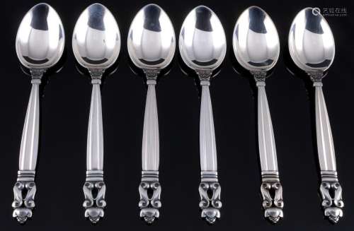 Georg Jensen Acorn 925 sterling silver 6 coffee spoons, Silb...