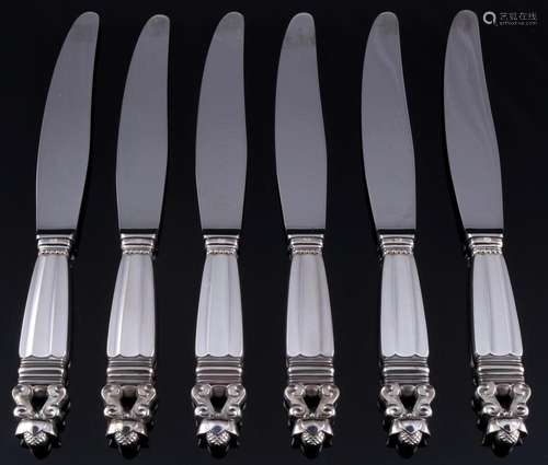 Georg Jensen Acorn 925 sterling silver 6 menu knives short h...