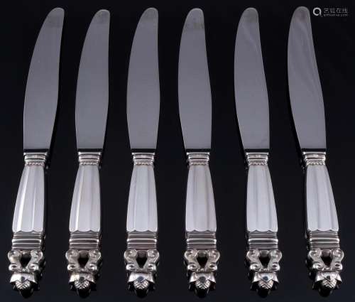 Georg Jensen Acorn 925 sterling silver 6 menu knives short h...