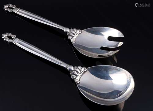 Georg Jensen Acorn 925 sterling silver salad servers, Silber...