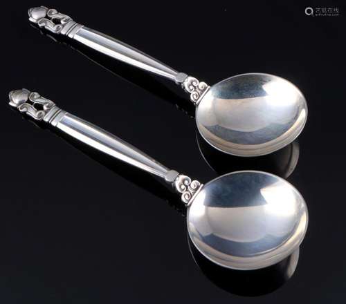 Georg Jensen Acorn 925 sterling silver 2 bouillon spoons, Si...