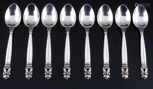 Georg Jensen Acorn 925 sterling silver 8 coffee spoons, Silb...