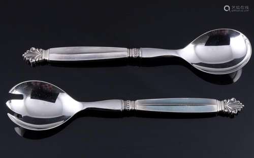 Georg Jensen Acanthus 925 sterling silver salad servers, Sil...