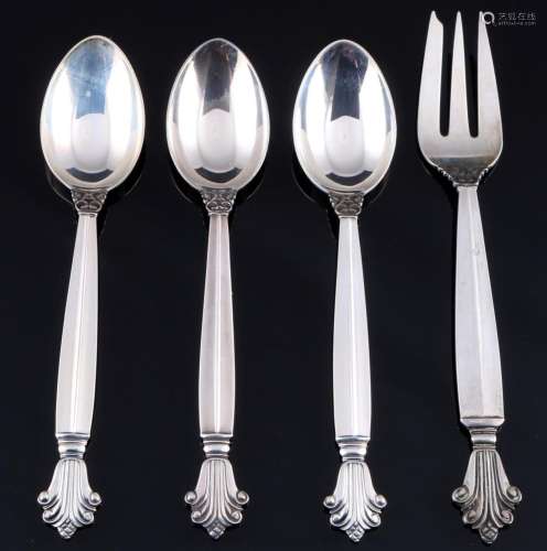 Georg Jensen Acanthus 925 sterling silver 3 coffee spoons wi...