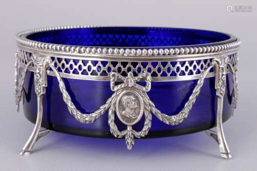 Netherlands 833 silver bowl with royal blue glass insert, Ni...