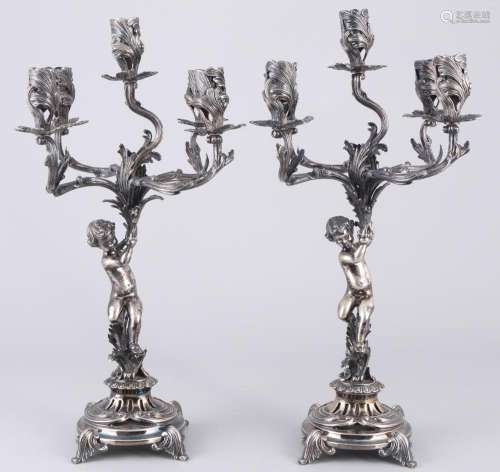 Enrico Goretta Italy 800 silver pair of cherub candelabras, ...