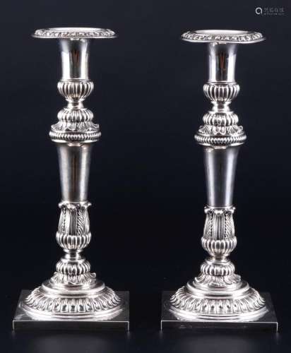 Silver pair of large candlesticks 18th century, Silber Paar ...