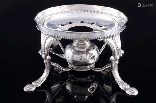 Silver pot warmer with oil lamp, Silber Stövchen mit Öllampe...