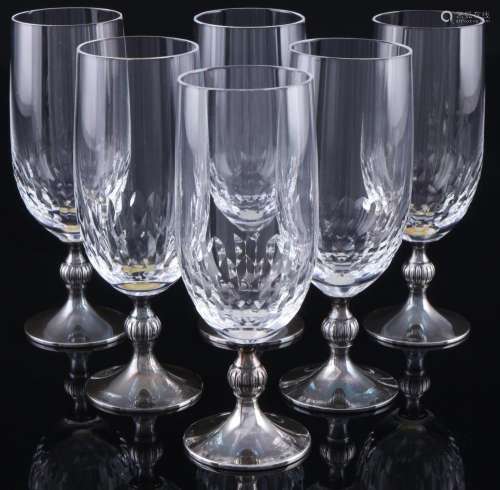 925 sterling silver 6 glasses, Hermann Bauer, Kristall Silbe...