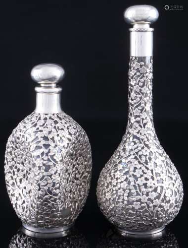 925 sterling silver 2 carafes with floral silver mount, Kara...