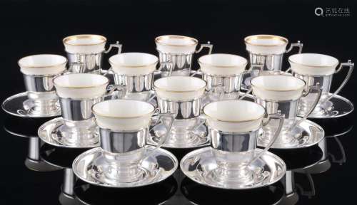 925 sterling silver 12 mocha cups with saucers, Lenox, Silbe...