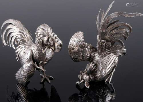925 sterling silver pair of fighting cocks, Silber Paar Kamp...