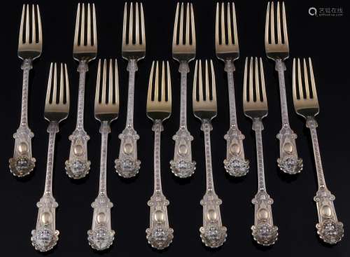800 silver 12 dessert forks, splendor décor with cherub head...