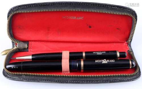 Montblanc writing set - 585 gold fountain pen 3-44 G with pe...