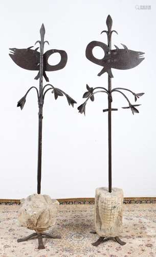 11th-15th century - 2 medieval tuff blocks with weather vane...