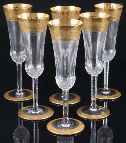 St. Louis Thistle Gold 6 champagne glasses, Champagnerflöten...