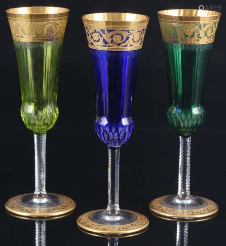 St. Louis Thistle Gold 6 champagne flutes, colored, Champagn...