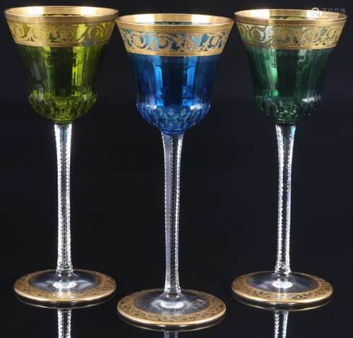 St. Louis Thistle Gold 3 roemer wine glasses, colored, Römer...