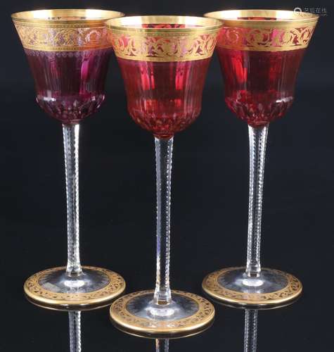 St. Louis Thistle Gold 3 roemer wine glasses, colored, Römer...