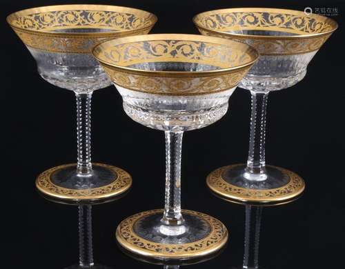 St. Louis Thistle Gold 3 large champagne bowls, große Sektsc...