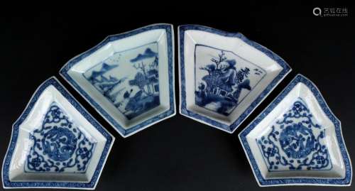 China 4 fan shaped bowls, fächerförmige Schalen,