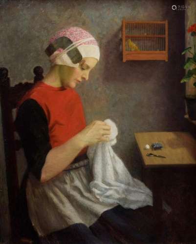 Monogramist C.A.M. "Dutch seamstress" 1912, oil/ca...