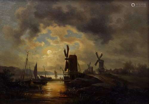 Schuler, G. "Dutch landscape with mills" 19th c., ...