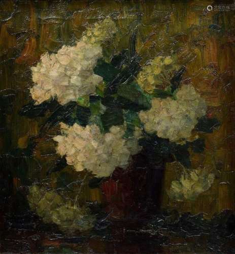 Unknown painter of the early 20th c. "White hydrangeas ...