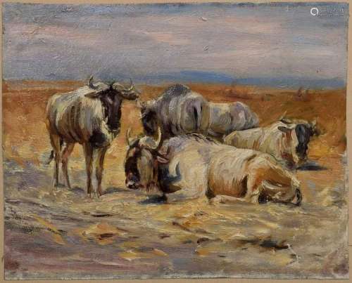 Lorenz, Willy (1901-1981) "Four Wildebeests", oil ...