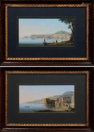 Pair of souvenir paintings "Naples", gouache/paper...