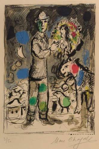 Chagall, Marc (1887-1985) "Paysan au bouquet" 1968...