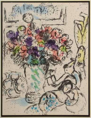 Chagall, Marc (1887-1985) "Les Anemones" 1974, col...