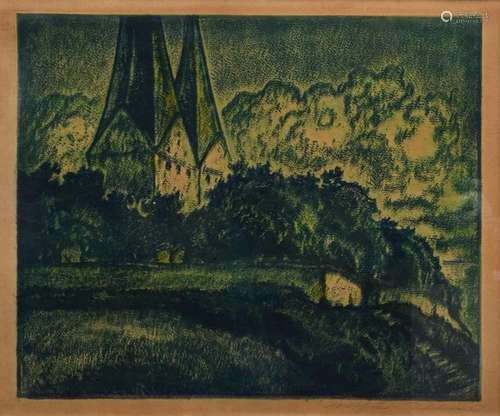 Illies, Arthur (1870-1952) "Church in Broacker, Evening...