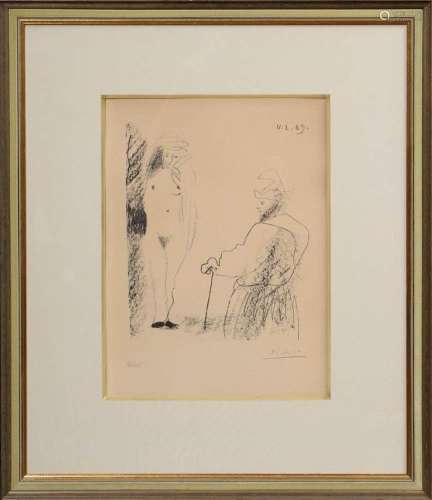 Picasso, Pablo (1881-1973) "Femme Nue et Homme a la Can...
