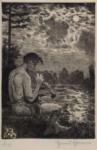 Thoma, Hans (1839-1924) "Evening Song: Flute Player on ...
