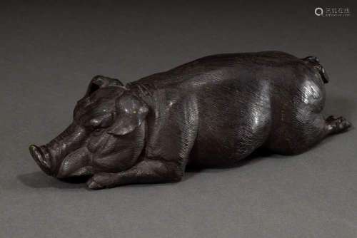 Unknown artist "Lying pig", brass dark patinated, ...