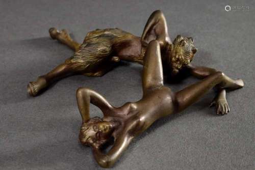 Two-piece erotic Viennese bronze "Faun and nymph making...