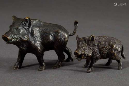 2 Various Viennese bronze "Wild Boars", 1x colourf...